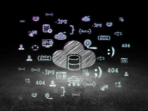 Database concept: Database With Cloud in grunge dark room Stock Illustration