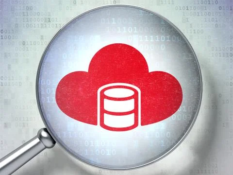 Database concept: Database With Cloud with optical glass on digital background Illustrazione stock
