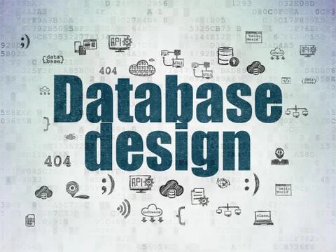 Database concept: Database Design on Digital Data Paper background 库存插图