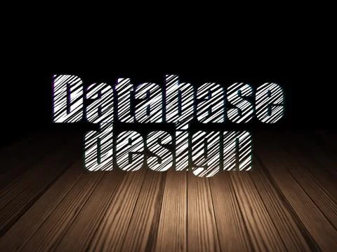 Database concept: Database Design in grunge dark room Stockillustratie