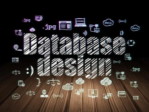 Database concept: Database Design in grunge dark room Stock Illustration