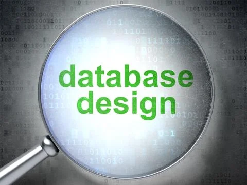 Database concept: Database Design with optical glass 库存插图