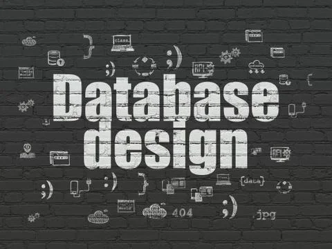 Database concept: Database Design on wall background 스톡 일러스트