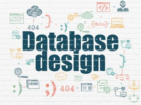 Database concept: Database Design on wall background 库存插图