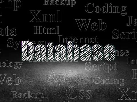 Database concept: Database in grunge dark room Illustrazione stock