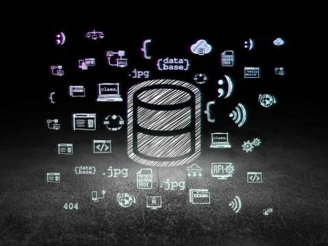 Database concept: Database in grunge dark room Illustrazione stock