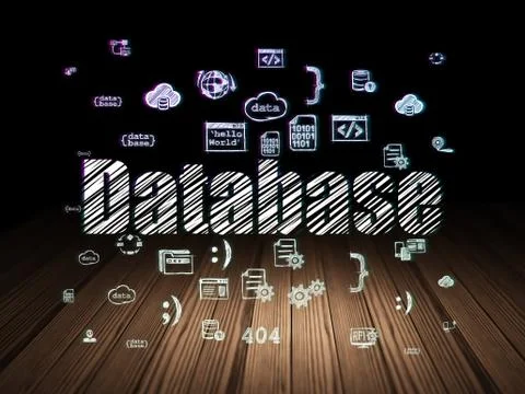 Database concept: Database in grunge dark room Illustrazione stock