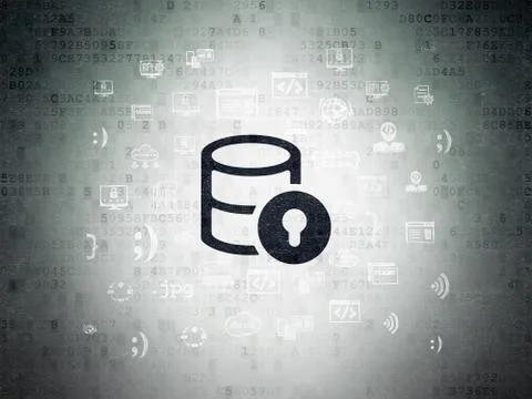 Database concept: Database With Lock on Digital Data Paper background Illustrazione stock