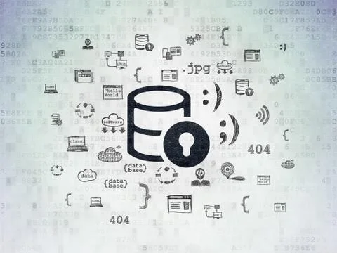 Database concept: Database With Lock on Digital Data Paper background Stock Illustration