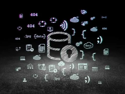 Database concept: Database With Lock in grunge dark room 스톡 일러스트