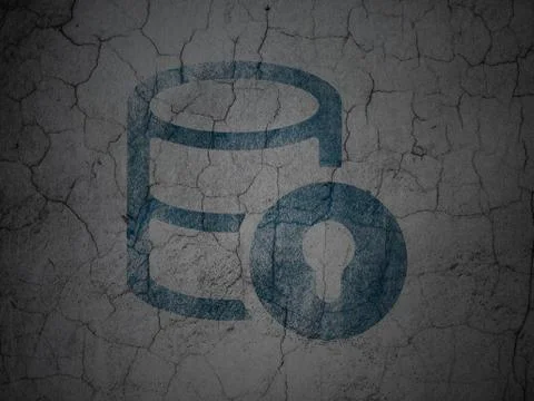 Database concept: Database With Lock on grunge wall background Illustrazione stock