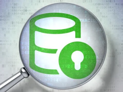 Database concept: Database With Lock with optical glass on digital background Stock Illustration