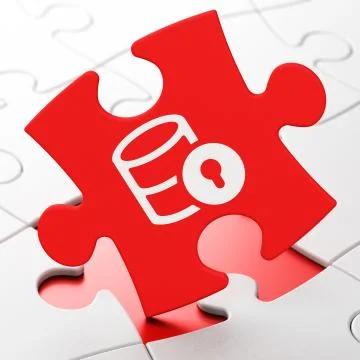 Database concept: Database With Lock on puzzle background Illustrazione stock