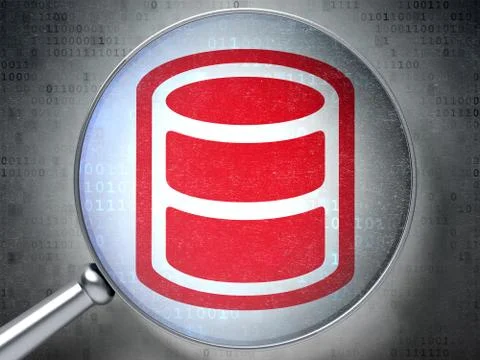 Database concept: Database with optical glass on digital background Stock Illustration