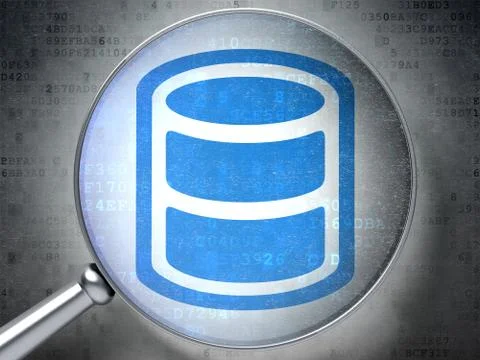 Database concept: Database with optical glass on digital background Stock Illustration