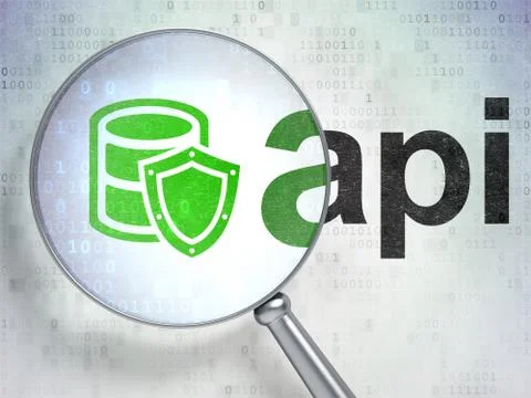 Database concept: Database With Shield and Api with optical glass Stockillustratie