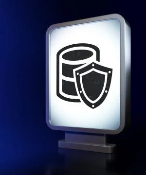 Database concept: Database With Shield on billboard background Stock Illustration