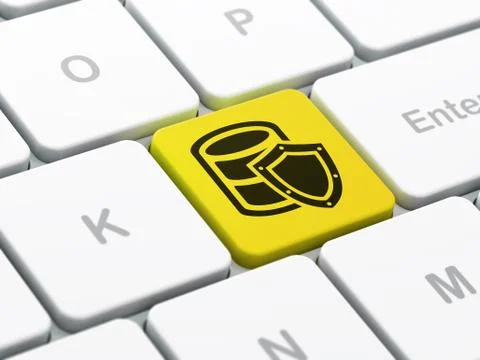 Database concept: Database With Shield on computer keyboard background Illustrazione stock