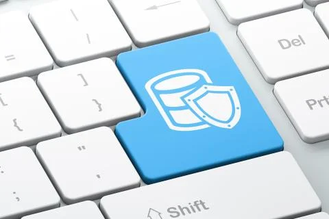 Database concept: Database With Shield on computer keyboard background Illustrazione stock