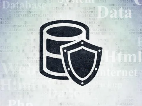 Database concept: Database With Shield on Digital Data Paper background Illustrazione stock