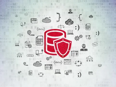 Database concept: Database With Shield on Digital Data Paper background Stockillustratie