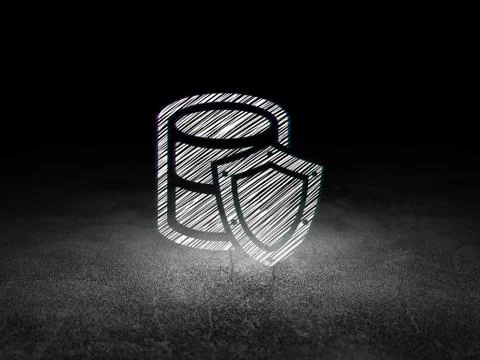 Database concept: Database With Shield in grunge dark room イラスト素材