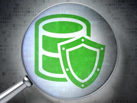 Database concept: Database With Shield with optical glass on digital background 库存插图