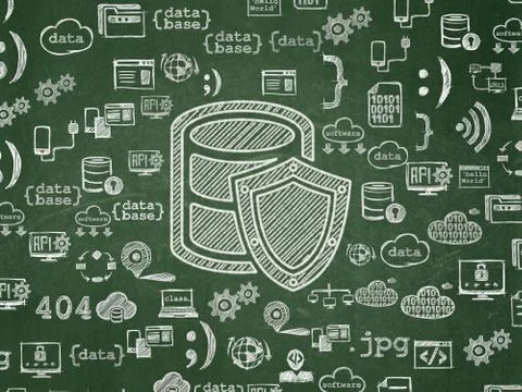 Database concept: Database With Shield on School board background Stock Illustration