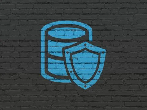 Database concept: Database With Shield on wall background Stockillustratie