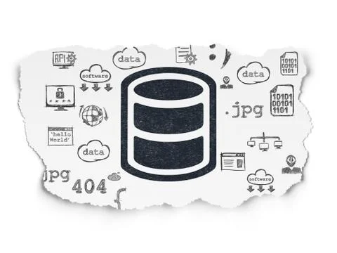 Database concept: Database on Torn Paper background 스톡 일러스트