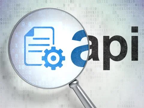 Database concept: Gear and Api with optical glass Stock Illustration