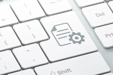 Database concept: Gear on computer keyboard background Illustrazione stock