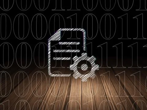 Database concept: Gear in grunge dark room Stockillustratie