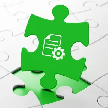 Database concept: Gear on puzzle background 스톡 일러스트