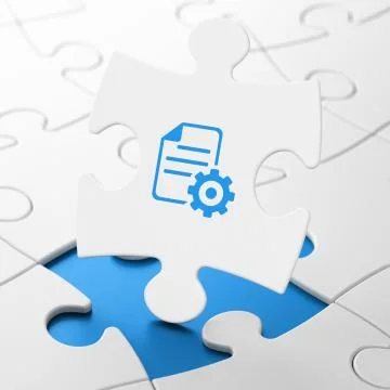 Database concept: Gear on puzzle background Stock Illustration