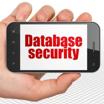 Database concept: Hand Holding Smartphone with Database Security on display 스톡 일러스트