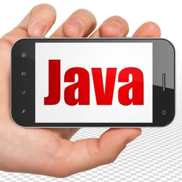 Database concept: Hand Holding Smartphone with Java on display 스톡 일러스트