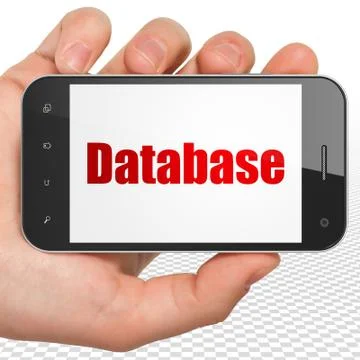 Database concept: Hand Holding Smartphone with Database on display Stock Illustration