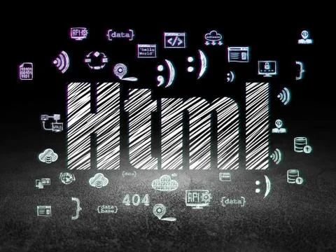 Database concept: Html in grunge dark room Illustrazione stock