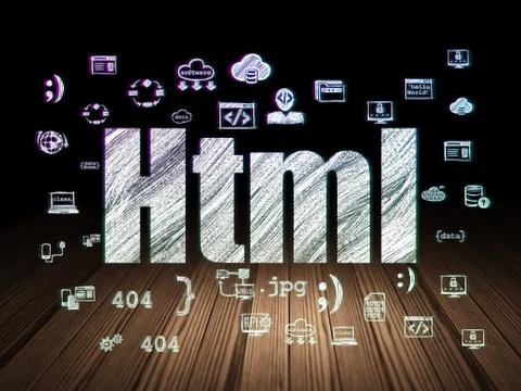 Database concept: Html in grunge dark room Illustrazione stock