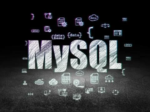 Database concept: MySQL in grunge dark room 스톡 일러스트