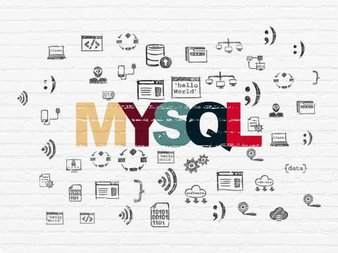 Database concept: MySQL on wall background Stock Illustration