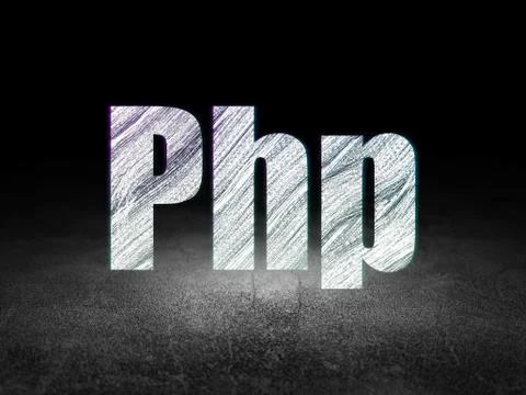 Database concept: Php in grunge dark room 库存插图
