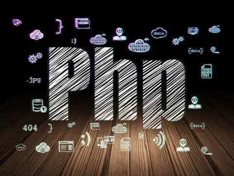 Database concept: Php in grunge dark room Stock Illustration