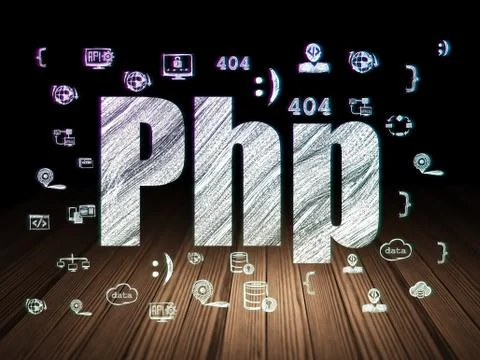 Database concept: Php in grunge dark room Stock Illustration