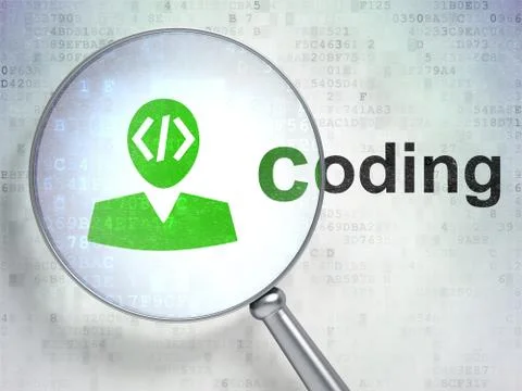 Database concept: Programmer and Coding with optical glass Illustrazione stock