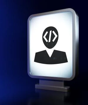 Database concept: Programmer on billboard background イラスト素材