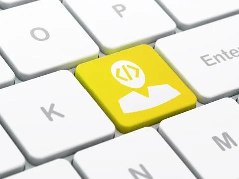 Database concept: Programmer on computer keyboard background 库存插图