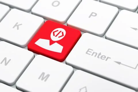 Database concept: Programmer on computer keyboard background 库存插图