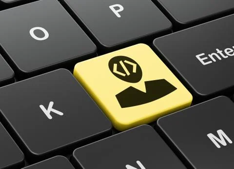 Database concept: Programmer on computer keyboard background Stock Illustration